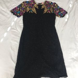 Vintage Sequins Beaded Black & Colored Dress Sz 10